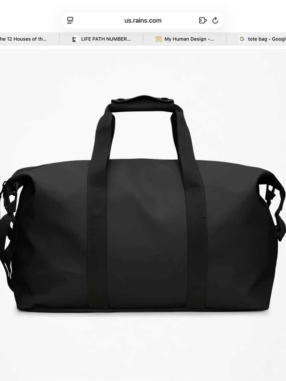Rains Black Minimalist Duffel Bag